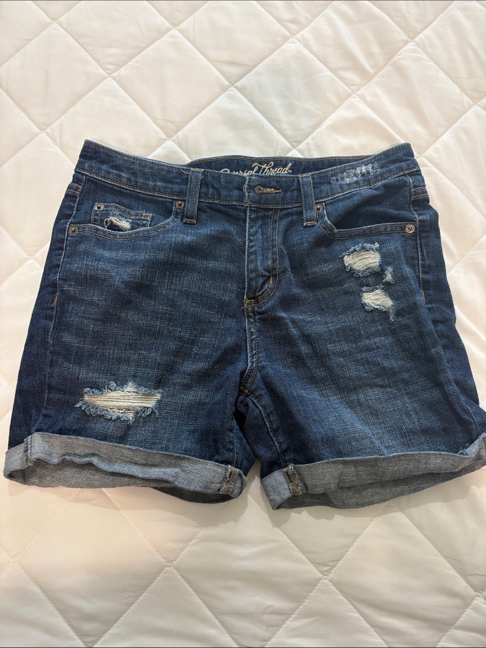 Universal Thread Dark Blue Distressed Cuffed Denim Shorts